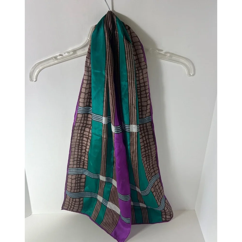 Vintage Vera Neuman Silk Geometric Rectangular Scarf 10 x 52